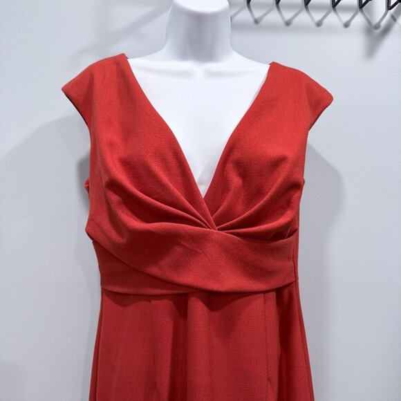 Donna Ricco Cap Sleeve V-Neck Cocktail Sheath Dress Career Burnt Orange Size 10 - Picture 2 of 12